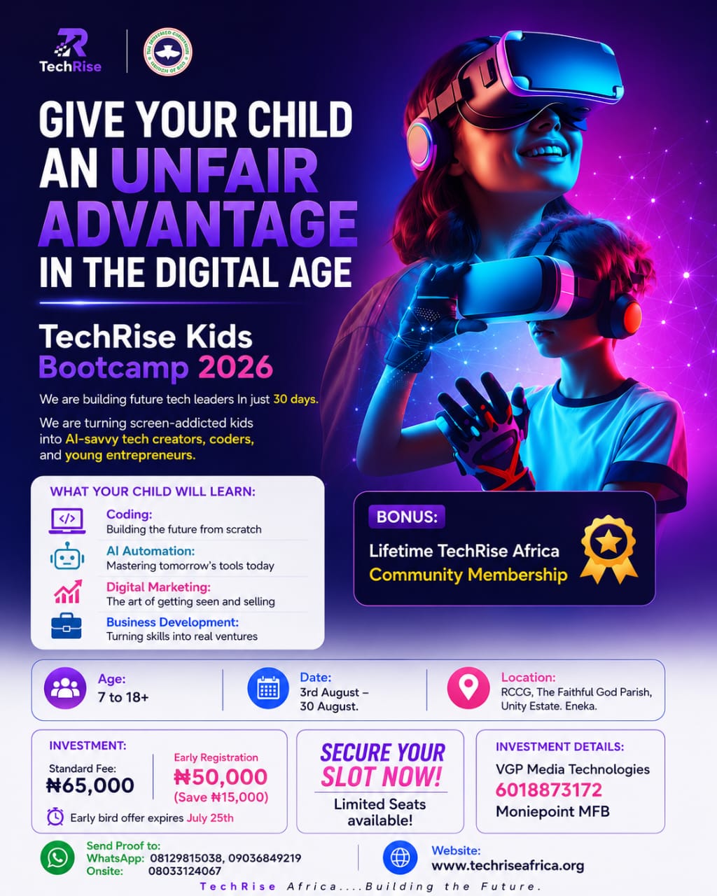 TechRise Kids Bootcamp 2026 flyer
